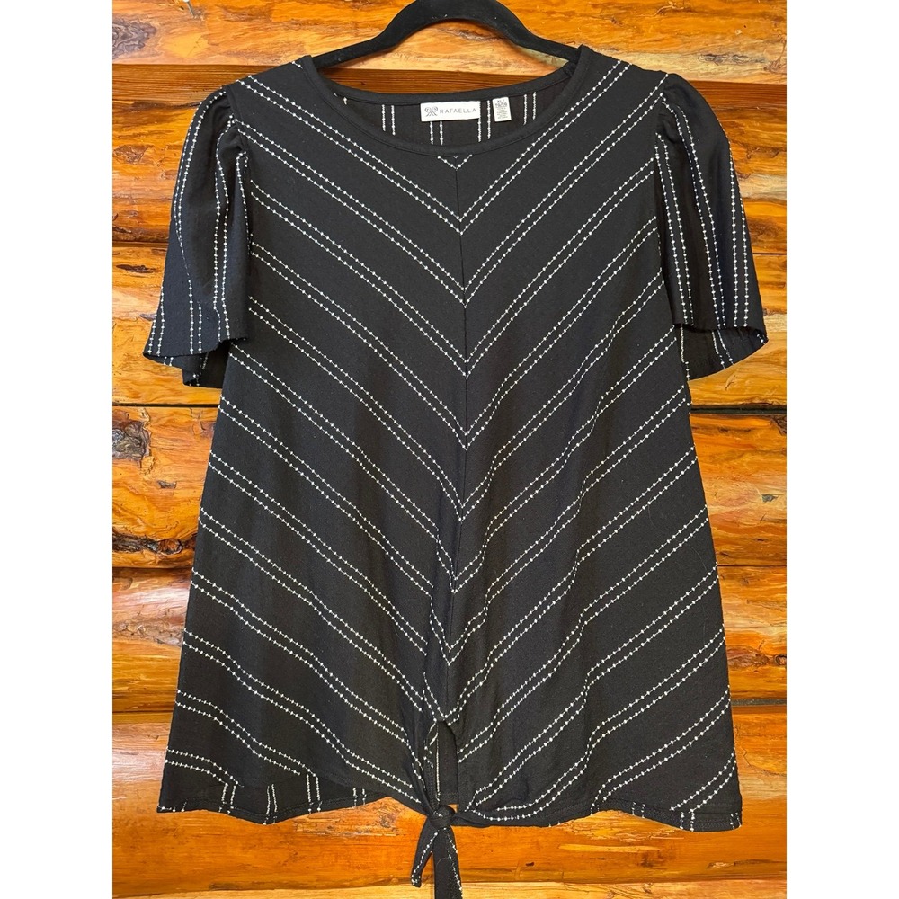 Rafaella Black White StripedTie Front Blouse Size XL